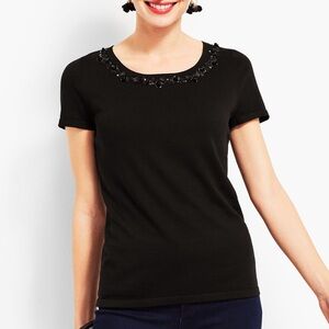 RSVP By Talbots Black Knit Flower Trim Top